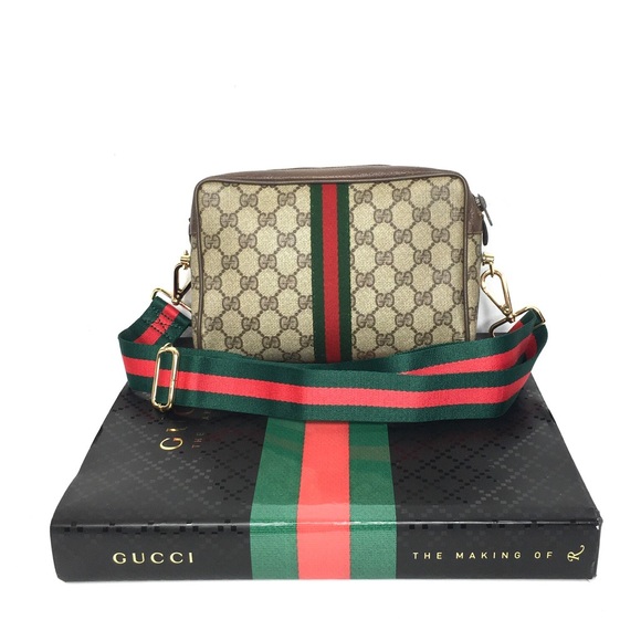 Authentic Gucci brown monogram coated canvas crossbody bag clutch